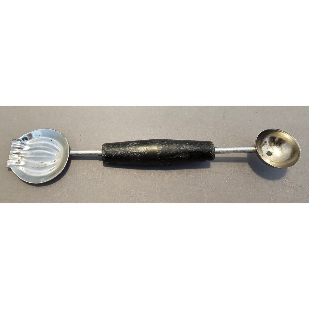 Vintage 8" Black Plastic Handled Double Ended Melon Baller/Curler